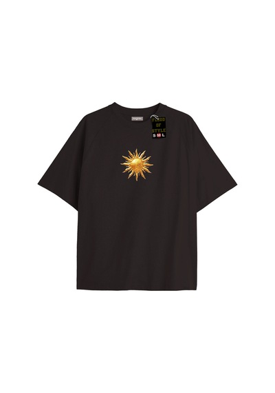 Flood Of Style Siyah Oversize T-shirt Güneş Özel Tasarım