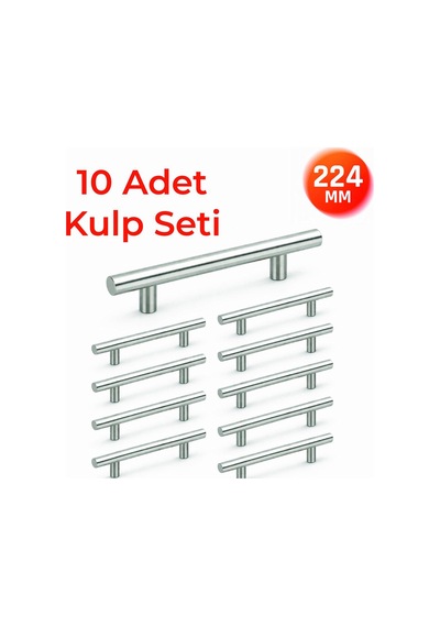 224 Mm Metal Mobilya Kulpu Mutfak Dolap Çekmece Kulpu, Modern Dekoratif Kulp Seti 10 Adet Inox