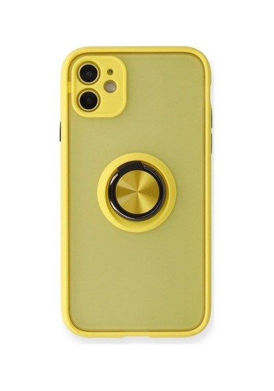Newface - 239 - İphone 11 Kılıf Montreal Yüzüklü Silikon Kapak - Edntrend - - Sarı