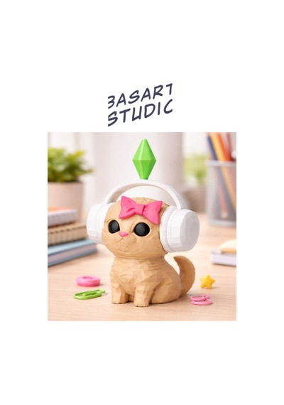 Sims Viral Plumbob Kedi Biblo - 3d Tasarım Dekoratif Figür