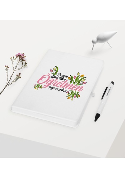 Kişiye Özel Bugün Günlerden Öğretmen Temalı Beyaz Defter Kalem He N11.3106