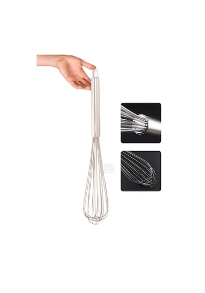 Sos Çırpma Teli Paslanmaz Yumurta Çırpıcı Çikolata Çırpıcı Krema Çırpıcı Çelik Saplı Büyük Boy 45 Cm Metalik Gri