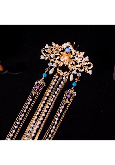 "çift Katmanlı Boncuklu Adım Sallama Püsküllü Vintage Hanfu Saç Çatalı - Zarif Retro Saç Klips Aksesuarı" Çok Renkli