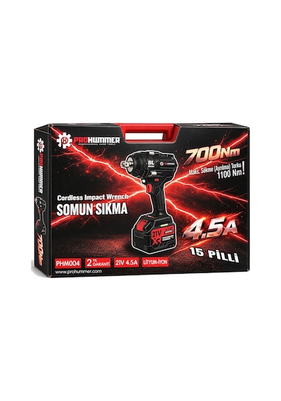 Prohummer Phm004 Kara Mamba Profesyonel Akülü Somun Sıkma Sökme Seti 700nm - Çift Bataryalı 21v 4.5 Ah 15 Pilli