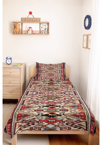 Etnik Kilim Kırmızı Tek Kişilik Pike Takımı - Bohem Geometrik Bej Lacivert 160x220 Cm Yatak Örtüsü Mercansı Sepet Melodisi Etnik Kilim Kırmızı Tek Kişilik Pike Takımı - Bohem Geometrik Bej Lacivert 160x220 Cm Yatak Örtüsü Mercansı Sepet Melodisi