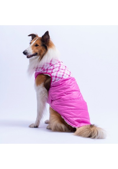 Pembe Plaid Ekose Desen Yelek Büyük Irk Köpek Yeleği Köpek Kıyafeti Köpek Yağmurluk