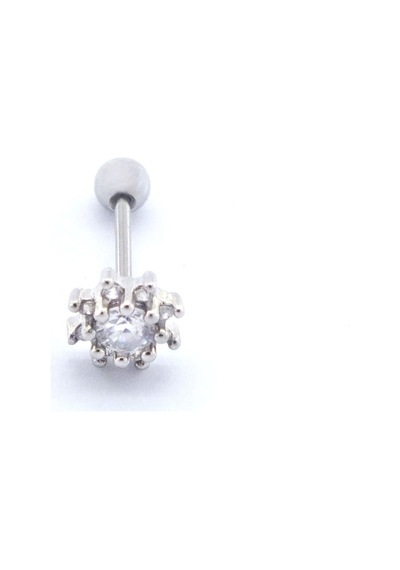 Ferizz 316l Çelik Zirkon Taşlı Çiçek Şekilli Piercing Prc-171 Gümüş
