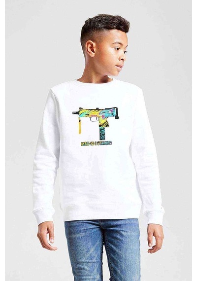 Tshirthane Mac 1O I Stalker Baskılı Unisex Çocuk Beyaz Sweatshirt Beyaz