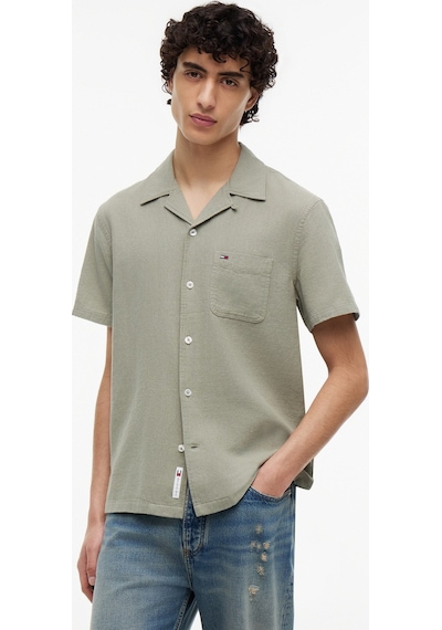 Tommy Hilfiger Tjm Erkek Regular Keten Karışımlı Camp Ss Ext Yeşil Gömlek-15652