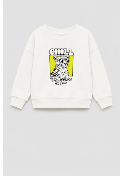 Monila Erkek Çocuk 3 İplik Kumaş Leopar Baskılı Pamuklu Sweatshirt Ekru