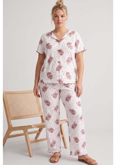 Siyah İnci Beden Fitilli Kaşkorse Örme Pijama Takım26120851 Beyaz Gül Kurusu Siyah İnci Beden Fitilli Kaşkorse Örme Pijama Takım26120851 Beyaz Gül Kurusu