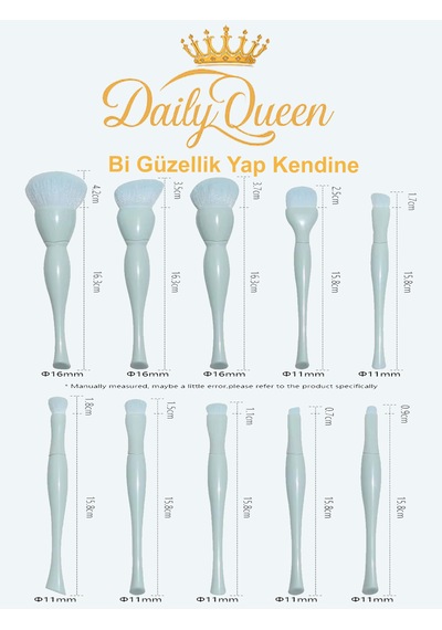 10 Lu Plastik Saplı Makyaj Fırça Seti Yumuşak Sentetik Kıllar, Profesyonel Sonuç Buz Mavi