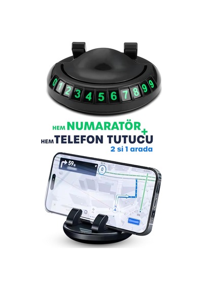 2 İn 1 Araç Park Telefon Numaratörü + Telefon Tutucu Parkmatik Araç Park Telefon Numarası Aparatı 2 Mixed