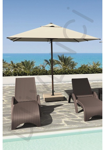 Alubrella Krem Güneş Şemsiyesi Kare, 210/210 8 Telli, Su Geçirmez Kumaş, Bidonlu Bej