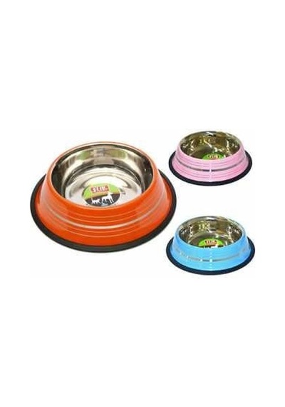 Flip Renkli Şeritli Çelik Kedi Ve Köpek Mama Kabı Kırmızı 710ml