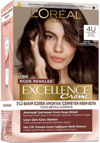 L'Oréal Paris L'Oréal Paris Excellence Creme Nude Renkler Saç Boyası – 4U Nude Kahve 4U Nude Kahve