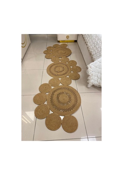 Jüt Hasır Görünümlü Desenli Modern El Örgüsü Sarmal Halı Kilim Kırçıl Hasır Kırçıl Hasır