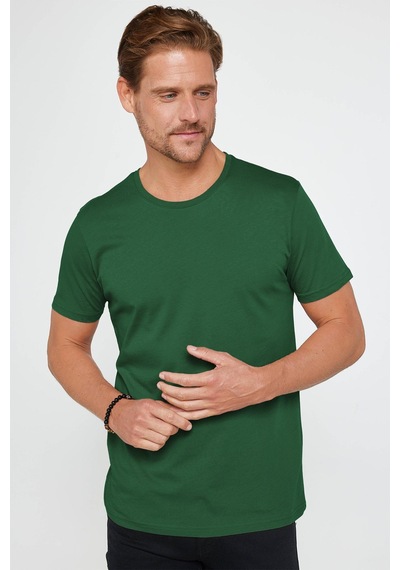 Tudors Erkek Slim Fit Yeşil Bisiklet Yaka %100 Pamuk Dar Kesim Basic Tişört-31791-yeşil Yeşil