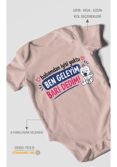 Morivokids Babaya Özel Kısa Kollu Bebek Body %100 Pamuk Zbn163-kk Pastel Pembe