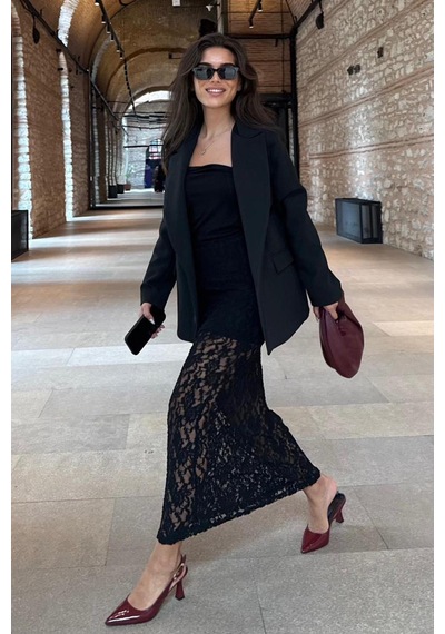 Madmext Siyah Astarlı Kadın Blazer Ceket Mg2508 Siyah