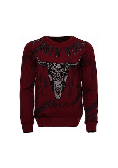 Wessi Bordo Taşlı Baskılı Bisiklet Yaka Sweatshirt Bordo