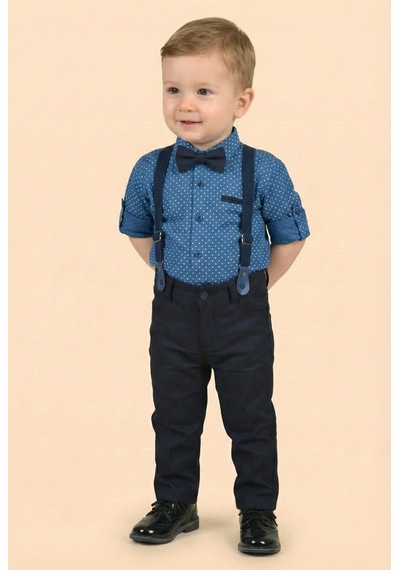 Mnk Baby & Kids Erkek Bebek Askı Papyon Gömlek Pantolon Takım M00785 Indigo
