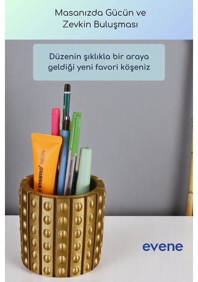 Kalemlik Masa Kalemliği Organizer Kalemlik Altın Renk Model 91 Çok Renkli