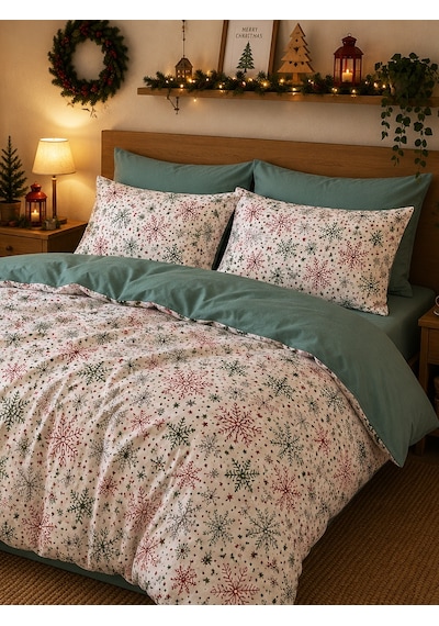 Mystory Home Çift Kişilik Christmas Nevresim Takımı Yılbaşı Kırmızı - Yeşil
