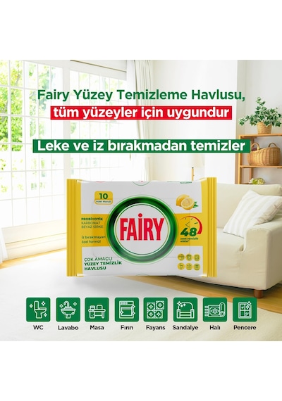 Çok Amaçlı Yüzey Temizlik Havlusu 10 Yaprak Limon Yağlı Beyaz Sirke & Karbonat Belirtilmemiş