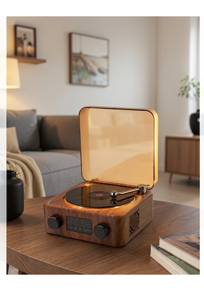 Bluetooth Hoparlör Gece Lambalı Saat Göstergeli Uuczzzgramafonspeaker-27