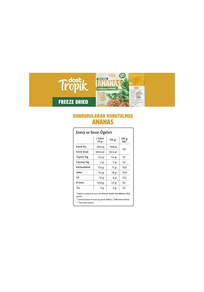 Dondurularak Kurutulmuş Ananas 20 G Freeze Dried Meyve Cipsi Çıtır Meyve Kurusu 6 Adet