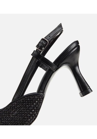 Hotiç Kadın Siyah Arkası Açık Hasır Detaylı İnce Topuklu Stiletto