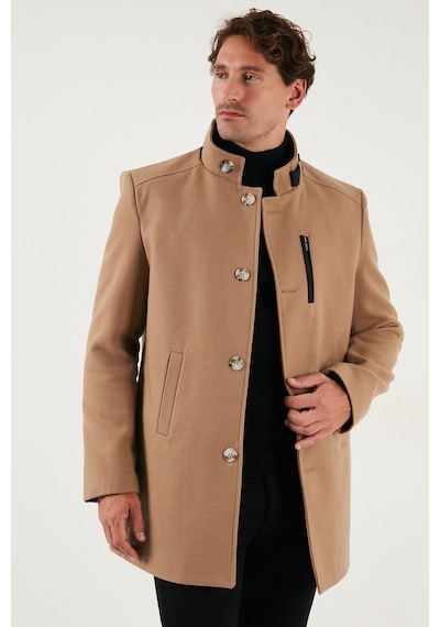 Buratti Slim Fit Düğmeli Dik Yaka Kaşe Erkek Kaban 5840099 Camel