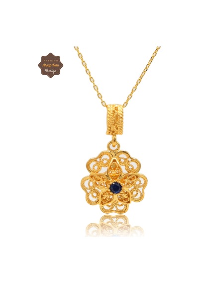 Safir Taşlı Gül Model Gold Kaplama 925 Ayar Gümüş Telkari Kolye 201025488 Altın