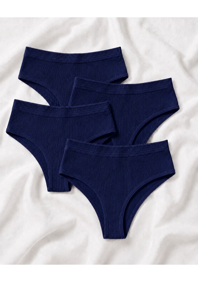 Skin Verse Pamuklu Yüksek Bel Tanga Külot 4'lü Set Lacivert