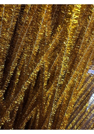 Şönil 100 Lü Gold Altın Simli Renk Kod B005 30 Cm - Yoğun Tüylü Tel El İşi 100 Lü Paket