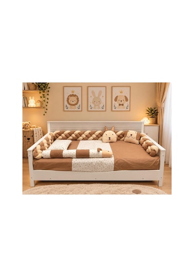 Montessori 90x190 Uyku Seti 4'lü Saç Örgü, 11 Parça, 155 215 Pierrecardin İç Yorgan İle Bej