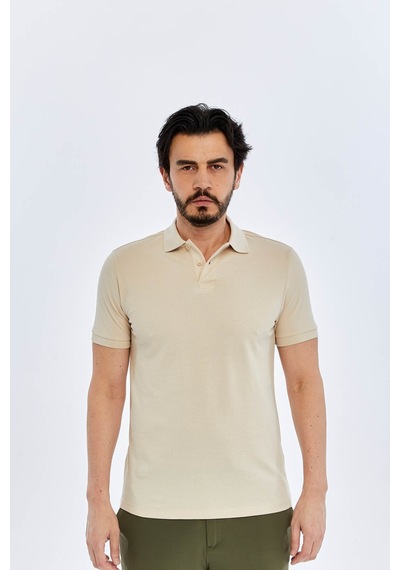 Süvari Slim Bej Erkek Polo Yaka T-shirt Ts1014000474