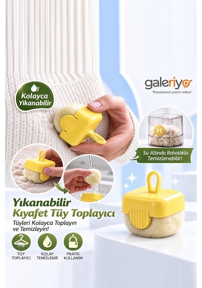 Yıkanabilir Mini Tüy Toplama Rulosu Dahili Hazneli Evcil Hayvan Kıl, Tüy Ve Toz Temizleyici Sarı