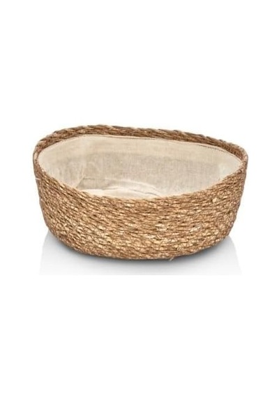 El Yapımı Hasır Ekmek Sepeti, Yıkanabilir Bez Astarlı Çok Amaçlı Oval Sunum Ve Dekoratif Saklama Sepeti, Ekmeklik 22x16x8 Cm Açık Gri