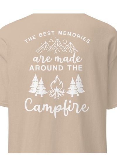 Wildstyle Best Memories Around The Campfire Kamp Ateşi Baskılı Unisex Pamuklu Tişört Camel