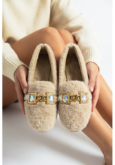 N Moda Panduf Gold Zincir Taşlı Aksesuarlı Kışlık Sıcak Tutan Yumuşak Tabanlı Kapalı Panduf Krem N Moda Panduf Gold Zincir Taşlı Aksesuarlı Kışlık Sıcak Tutan Yumuşak Tabanlı Kapalı Panduf Krem