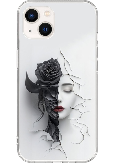 Apple Uyumlu iPhone 13 Şeffaf Kılıf Estetik Yüz 4 Tasarımlı
