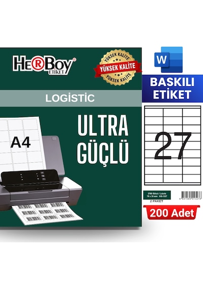 Herboy Hb-1327 70 X 30 Mm A4 Baskılı Laser Etiket 200 Adet