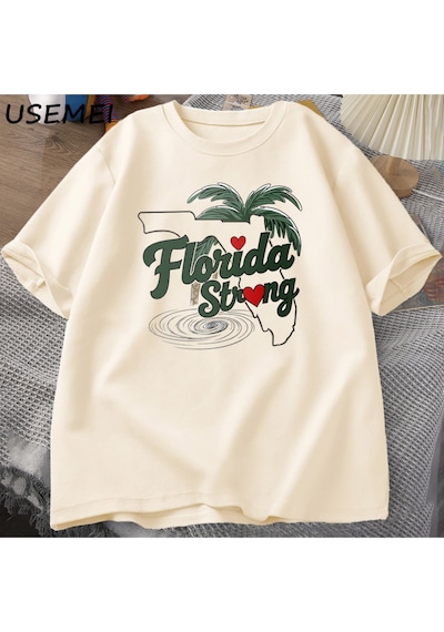 Flood Of Style Florida Strong Graphic T Shirts Cotton Casual Short Sleeve Tshirts Male Printed Graphic Tees Haki