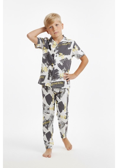 Modanıno Erkek Çocuk %100 Pamuk Ve Gömlek Tarz Pijama Takımı 2-13 Yaş 12687ıs Antrasit Gri