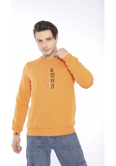 Escetic Erkek Spor Slimfit, Bisiklet Yaka Oranj Sweatshirt-4272