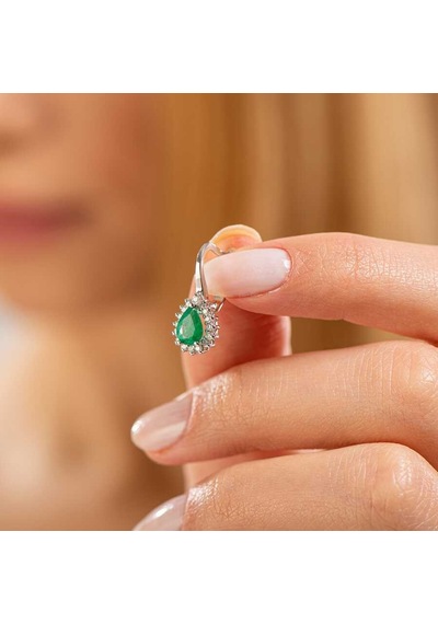 1,62 Karat Pırlantalı Zümrüt Küpe