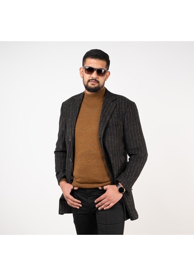 Sir Çizgili Erkek Regular Fit Kaşe Kaban