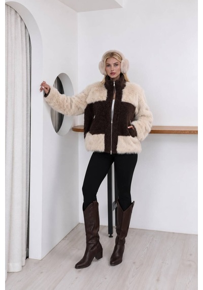 Moda Banuş Lolita Garni Detay Kuzu Mont Kahverengi Kahverengi